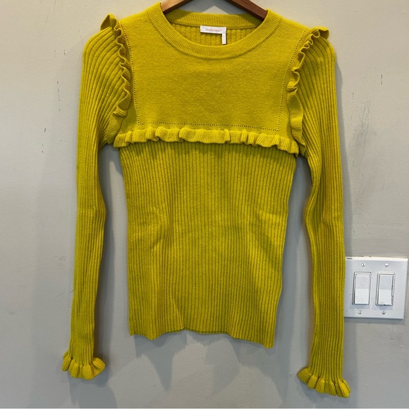 See By Chloe Yellow Ruffled Long Sleeve Alpaca Sweater. Size Small - Picture 2 of 8
